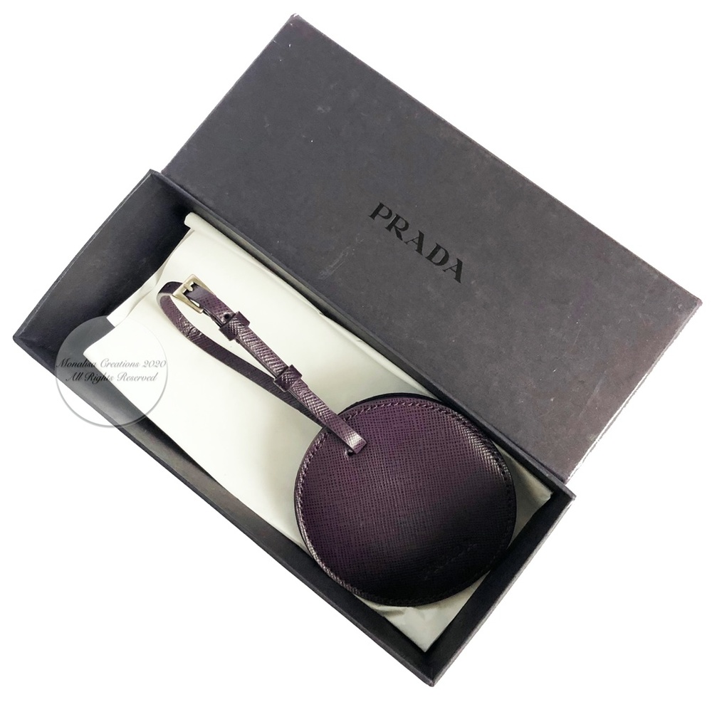 Prada Bag Charm with Mirror Saffiano Leather Accessory with Box and COA